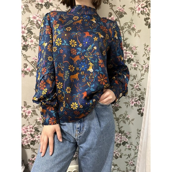 Soi Paris Blue Blouse Victoire Jaipur Mon Amour Sezane Style Sz 44, L-XL - Picture 11 of 16